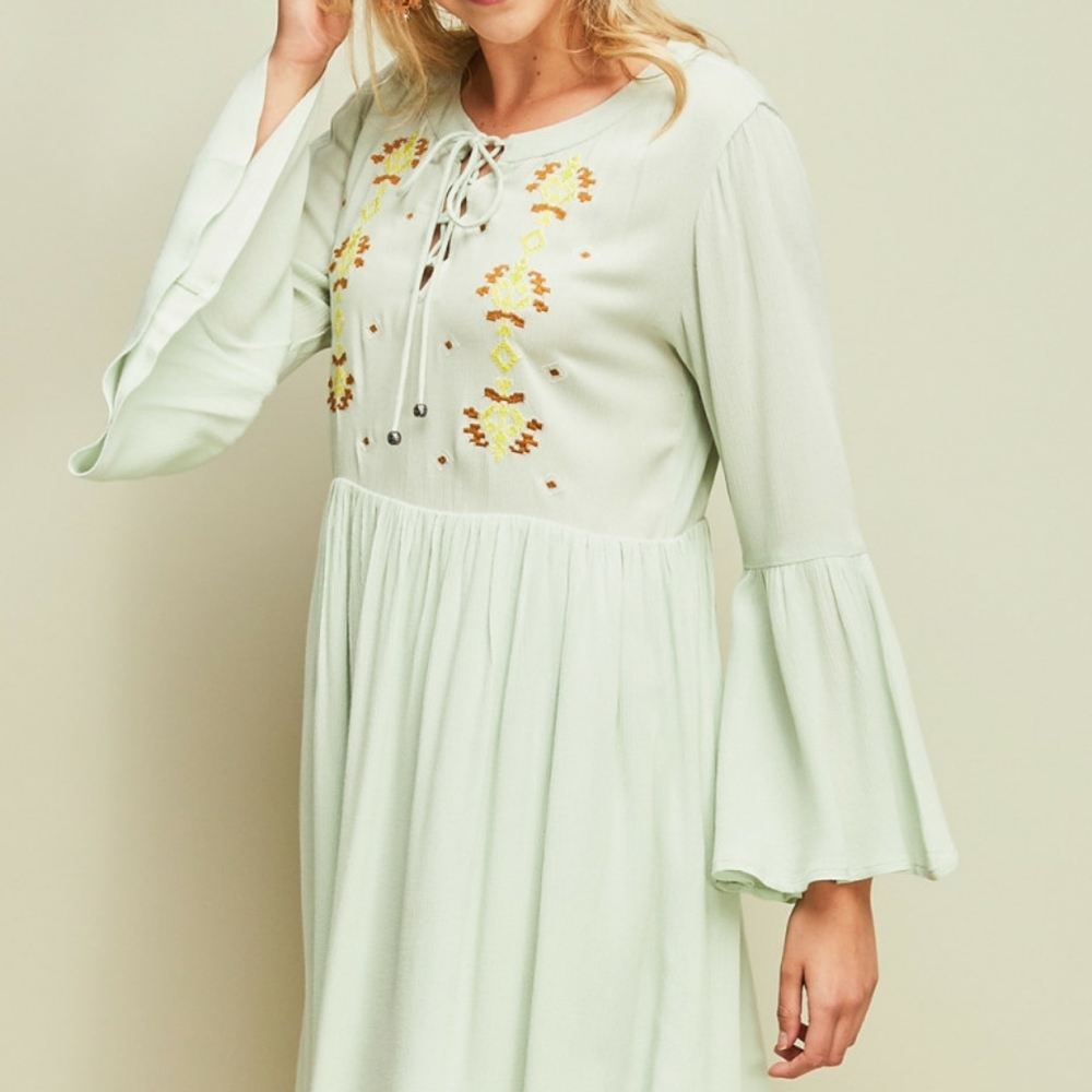 Entro Sage Boho Babydoll Spring Dress NWT - Picture 11 of 12